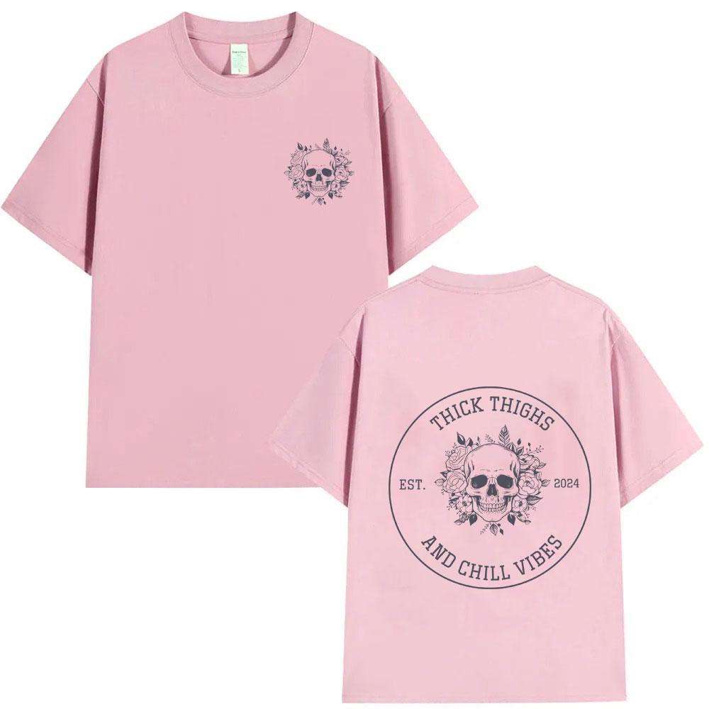Thick Thighs and Chill Vibes Tshirt Funny Skeleton Graphic T Shirts Men Women Summer Fashion Oversized Tshirt Male Casual Tops
