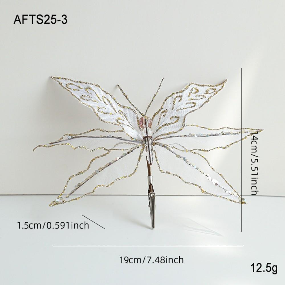 Mesh Dragonfly Christmas Flower Double Simulation Artificial Christmas Decorations Exquisite Sequins Glitter