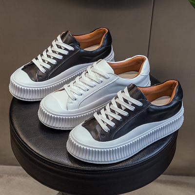 Женские белые кроссовки на платформе 2023 - Повседневная обувь из натуральной кожи, Толстая подошва, Популярный стиль "бисквит", Доступны большие размеры 40, 42