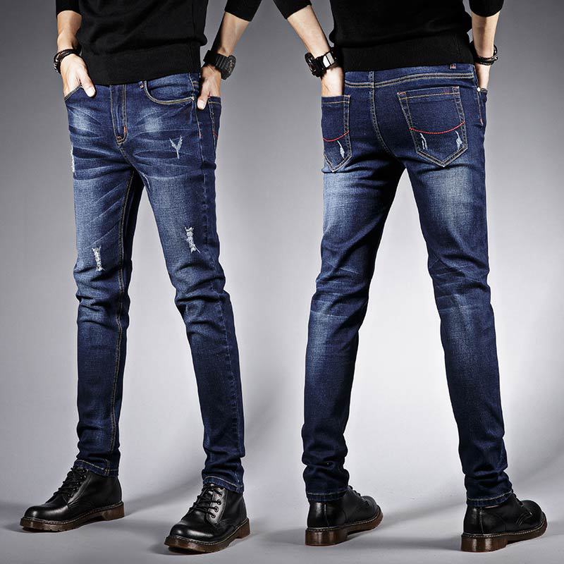 Летние мужские джинсы Весенние и осенние брюки Мужские черные трендовые повседневные эластичные модели для отдыха Tide Брюки с маленькими штанинами Брюки