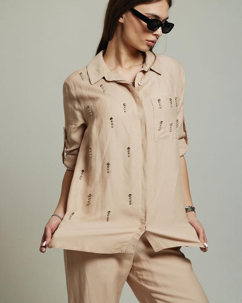 Костюм женский летний of White 8156 36 бежевый (рубашка, брюки)