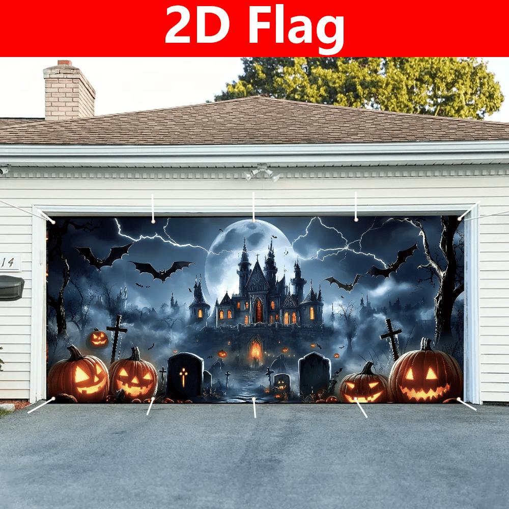 2D plane [ ] 1 piece 2D Halloween garage decoration party banner castle and cemetery horror