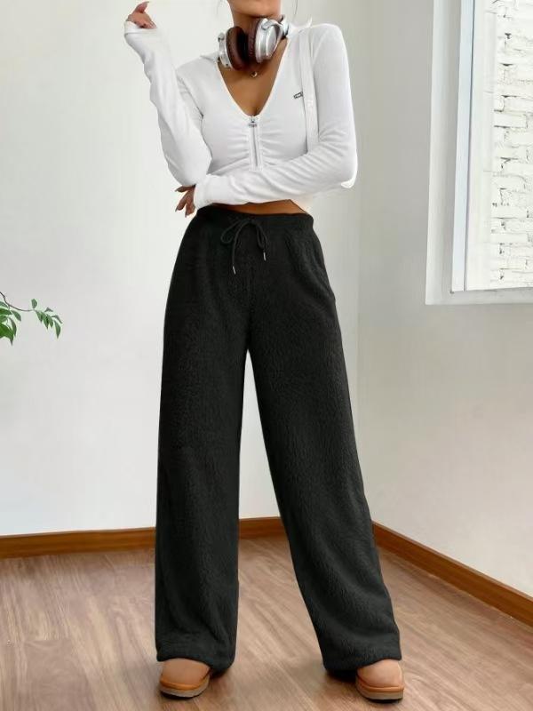 European and American women's sweater new autumn and winter solid color fashion plush casual pants loose comfortable plush thermal pants women