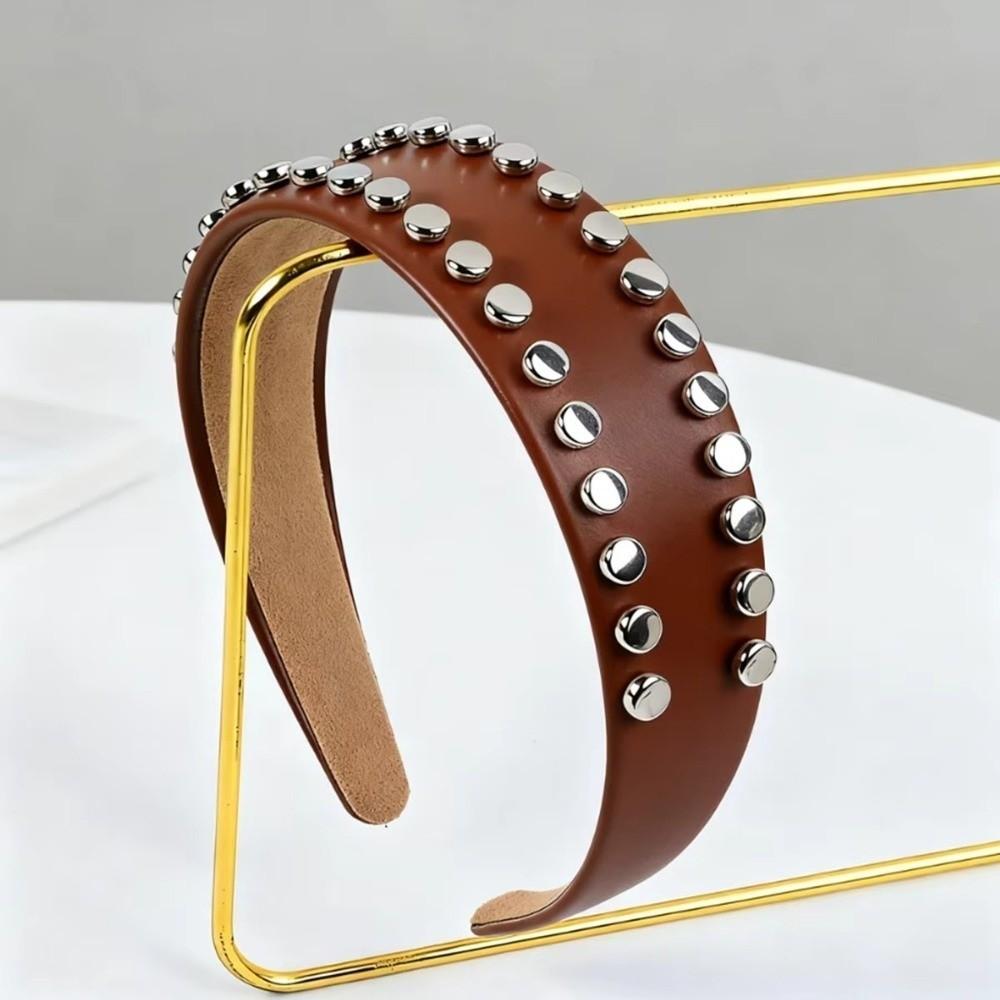 Cool Multi-Color Rivet Headband Vintage PU Leather Wide Brim Hair Hoop Comfort Fit Chic Face Wash Headwear Gift