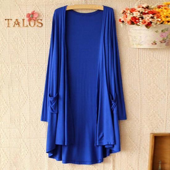 Весенне-осеннее женское пальто свободного кроя средней длины однотонного цвета с длинными рукавами, тонкое с карманами и открытой строчкой, повседневная одежда, кардиган для поездок на работу