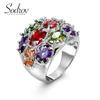 SODROV Rainbow Jewelry Colorful Crystal Zircon Rings for Women Wedding Engagement Flower Ring