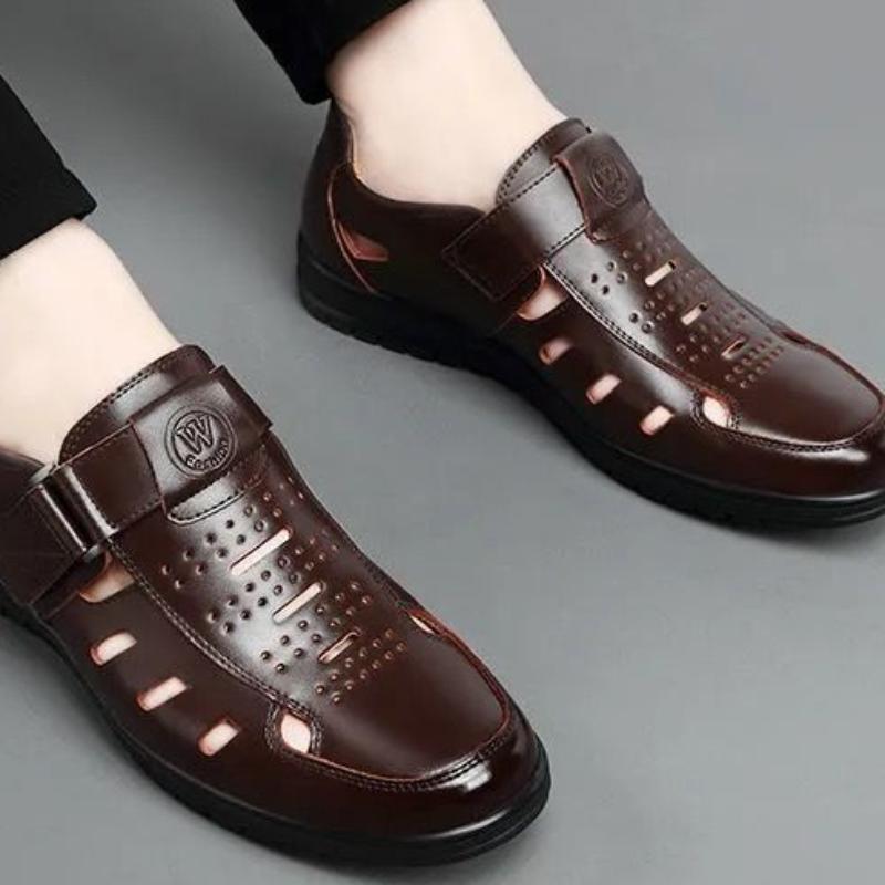 Sandals Summer Men Cozy Hollow Non-slip Soft Cool Lighted Breathable All-match Classic Wearable Fashion Casual Leather Sandals