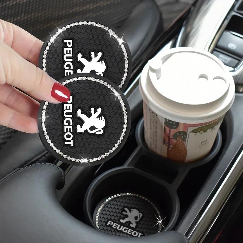 2Pcs Car Water Cup Pad Rubber Coaster Interior Accessories For Peugeot 408 308 5008 208 2008 3008 Landtrek Rifter 508 Valve cap