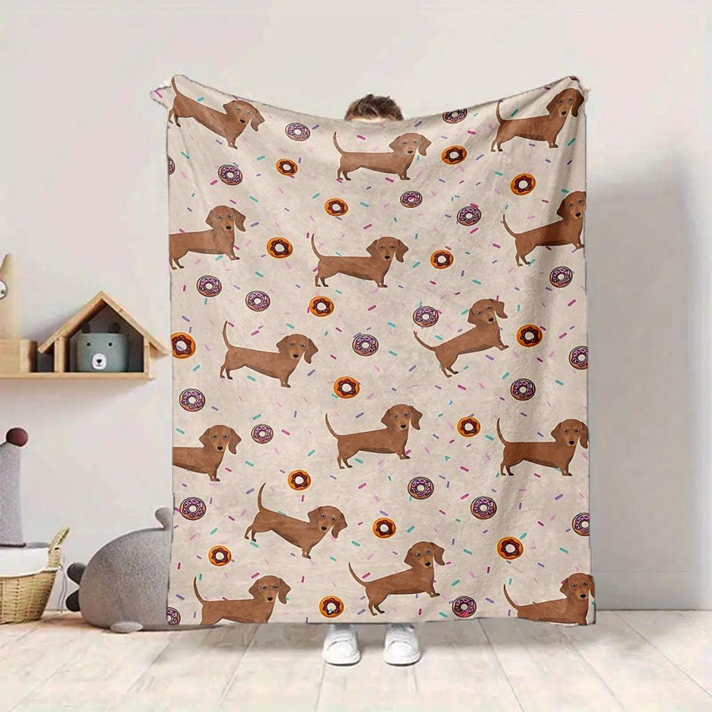 1pc Dachshund Donut Lightweight Flannel Blanket, Comfortable and Warm Blanket, for Office and Camping Sofa Bed109