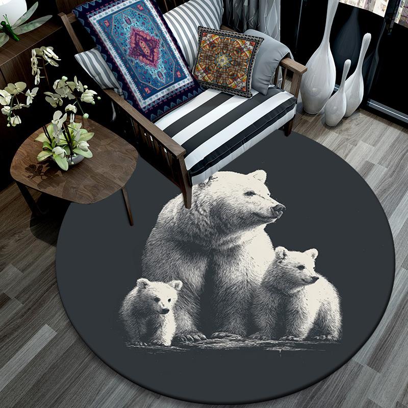 Brown Bear Round Area Rug,Carpet Rug for Living Room Bedroom Sofa Playroom Decor,Non-slip Floor Mat