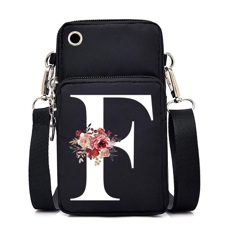 Letter Printing, Black Oblique Span Bag, Mobile Phone Bag, Light To Carry, Vertical Length And Width, Change Bag.