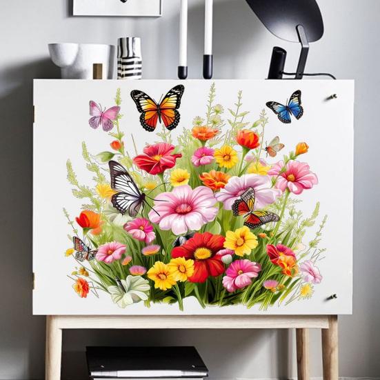 Наклейки на стену яркий цветочный узор бабочки легко наносится долговечный декоративный клей съемные наклейки на стены