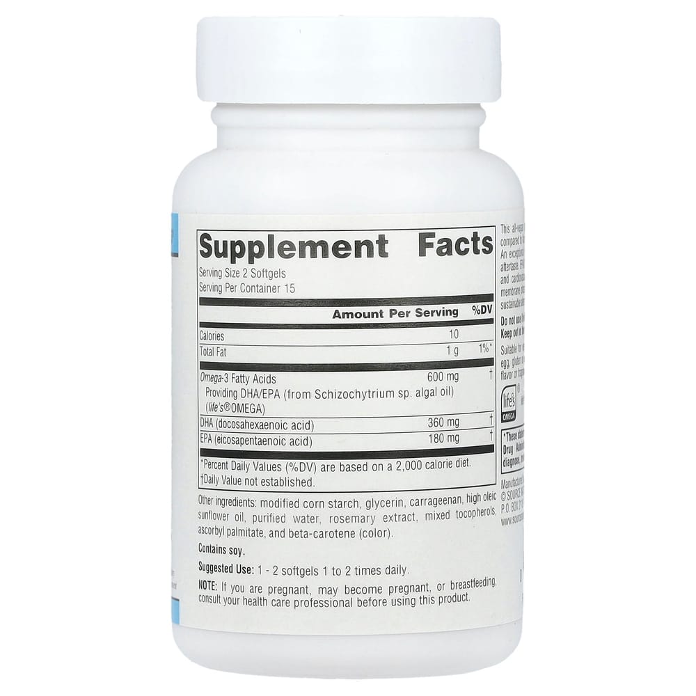 Source Naturals Веганские Омега-3 EPA-DHA 300 мг, 30 веганских мягких капсул
