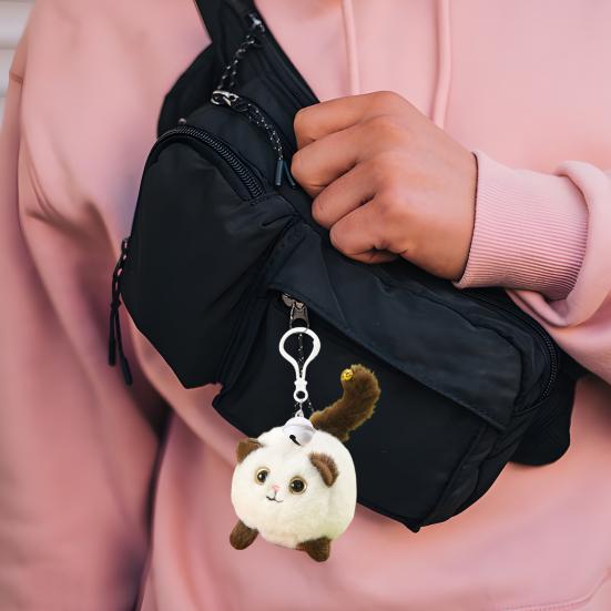 Кошка плюшевая игрушка брелок веревочный привод дизайн кошка кулон для детей любителей кошек колокольчик звук многоцелевое украшение кукла для сумок ключи автомобиль комната