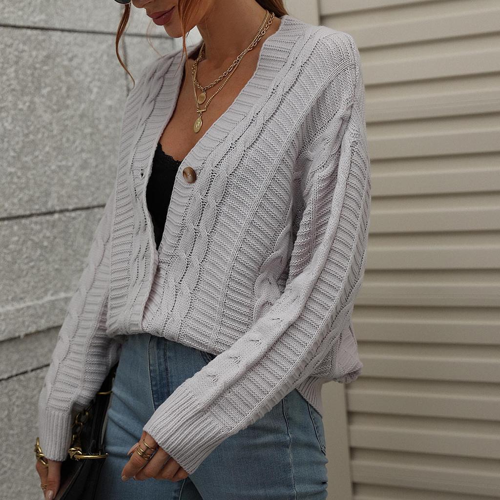 Women's Autumn And Winter Button Solid Color Knitted Cardigan Long Sleeve Sweater