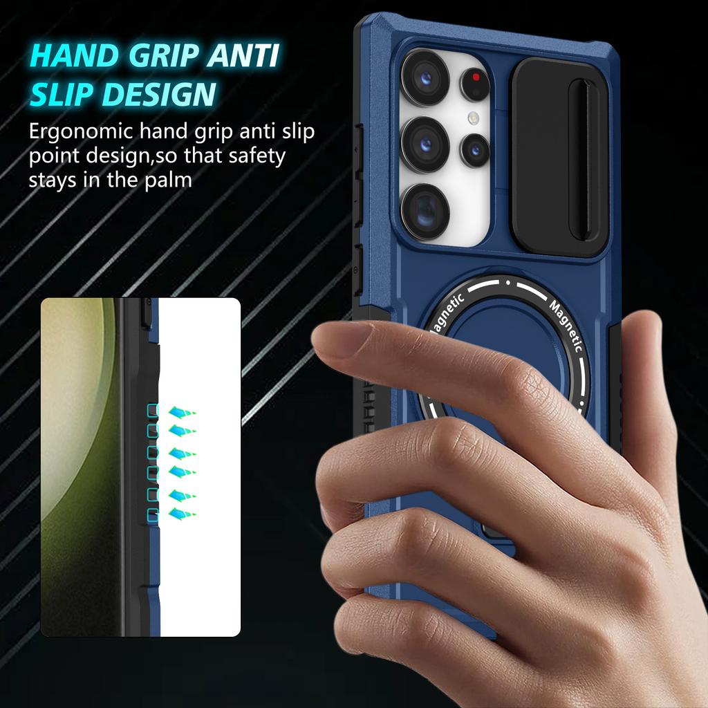 For Samsung Galaxy S24 Ultra Case PC+TPU Phone Cover with Lens Lid Magnetic Case