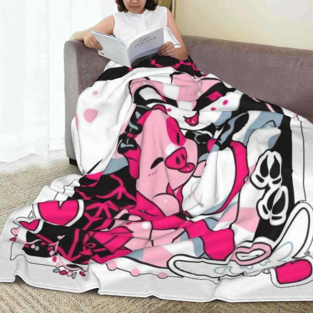 Angel Dust Fat Nugget Selfie Вязаное одеяло Hazbin Hotels Фланелевое одеяло для домашнего дивана Портативное ультрамягкое теплое покрывало