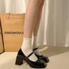 Инс простые маленькие черные туфли на высоком каблуке женские 2025 новые осенне-зимние с квадратным носком на толстом каблуке французские туфли Мэри Джейн