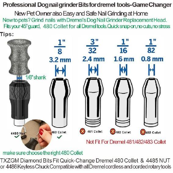 Fit Dremel Dog Nail Grinder Attachment - Diamond Bits & Replacement Heads for 7350 & 7760, Refills Tips for Thick Nails Grooming, Safe Grinding Pets