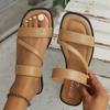 2025 Summer New Women's Flat Platform Slippers Vintage Beach Casual One-Piece Square Head Exposed Toe Simple Roman Slippers