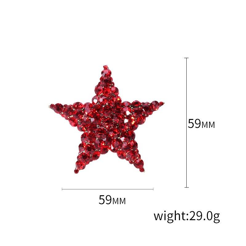 Blucome Christmas Brooch Full Red Five-pointed Star Corsage for Women Kids Sweater Hijab Pins Casual New Year Gifts
