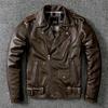 Мужская короткая куртка из старой коровьей кожи первого слоя, потертая вручную, мотоциклетная куртка
