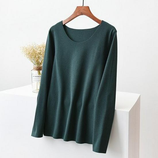 Женская немецкая бархатная терморубашка с длинным рукавом и зауженным кроем — бесшовная, с круглым вырезом, с утолщенным бархатом для осени и зимы