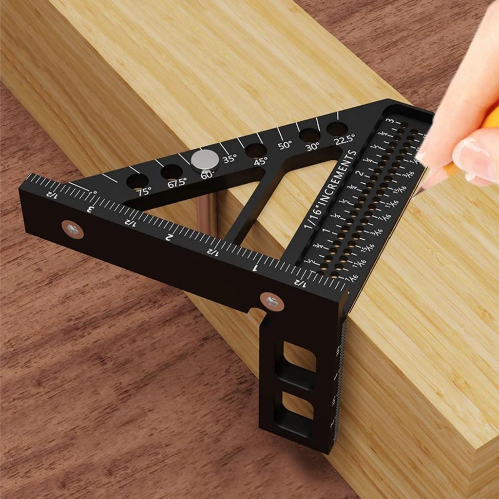 Aluminum Alloy Square Protractor 3D Multi Angle Woodworking Angler Scriber Triangular Ruler High Precision Layout Measuring Tool