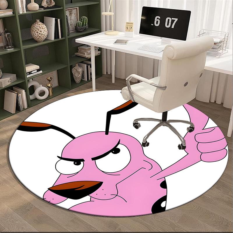 Pink Cowardly Dog Thumbs Up Round Rug for Livingroom,Bedroom, Palyroom, Chair Rug, Area rug, Circle Carpet, Large Size Fan Christmas gift