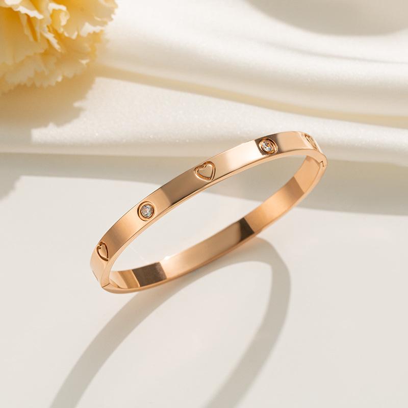 18k Rose Gold Diamond Buckle Bracelet - Korean Stylish Design, High-End Jewelry