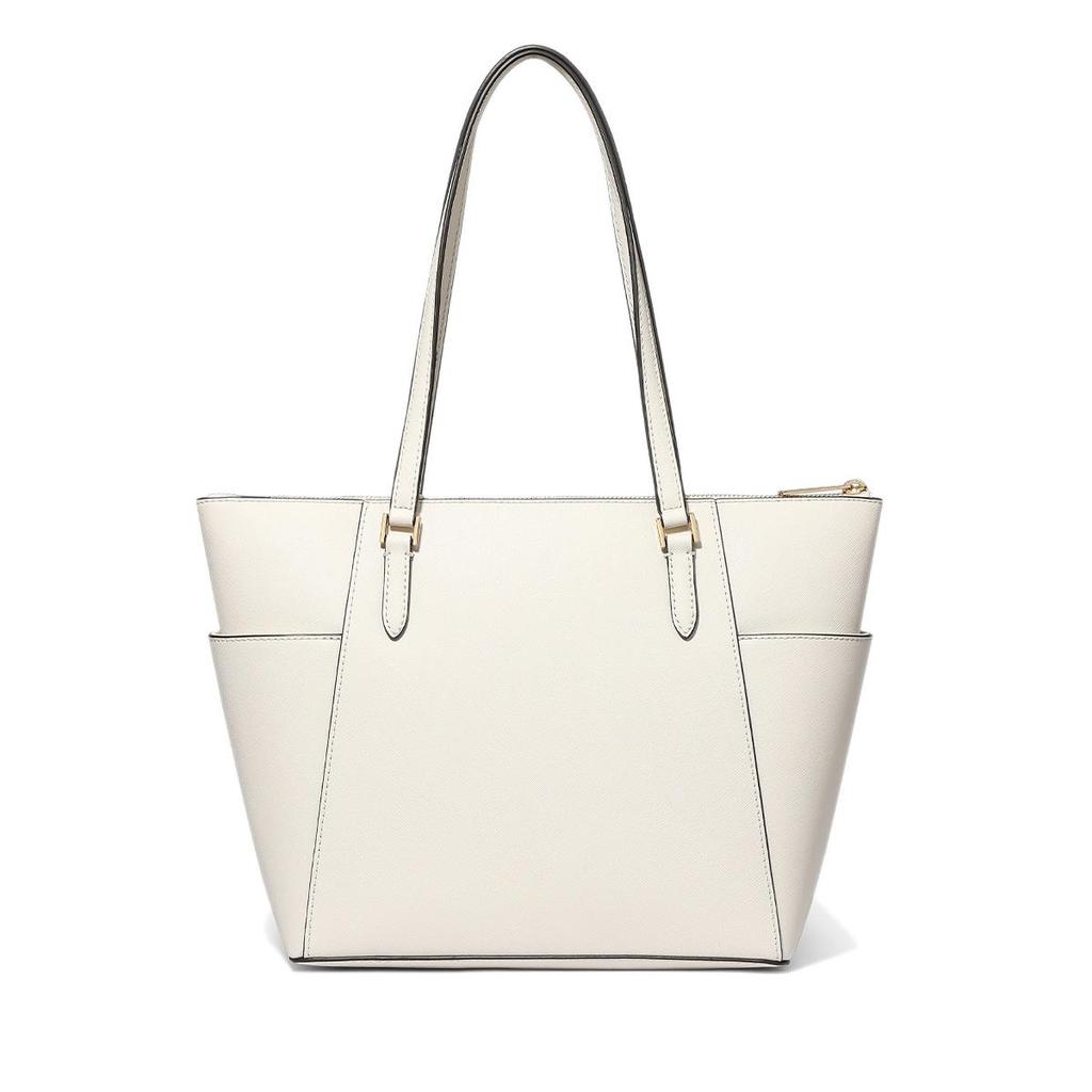 Michael Kors MK Charlotte Кулон с логотипом-буквой Однотонная кожаная сумка-тоут через плечо Большие женские сумки-тоут Кремовый 35T0GCFT7L-289
