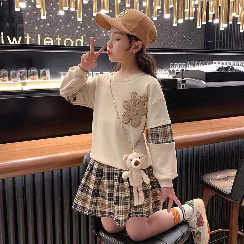 Комплект клетчатой юбки в стиле колледжа 2024 года для девочек-подростков – Модный костюм-двойка