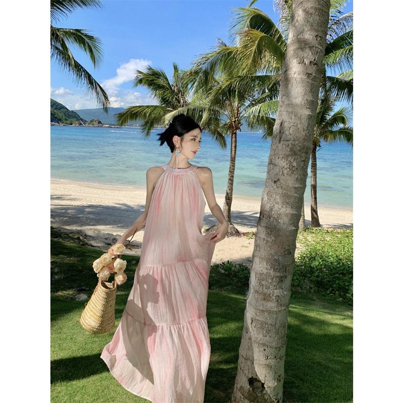 Женские летние свободные длинные жилеты без рукавов с завязками и висячей шеей, жилет с принтом тай-дай, темпераментные платья