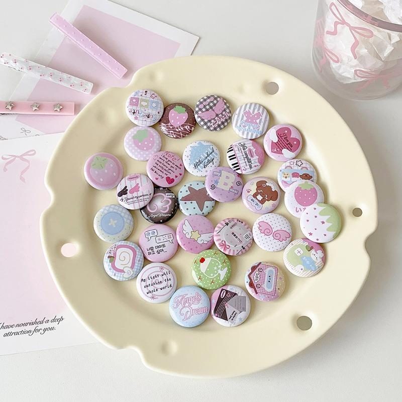Cute Kawaii Cartoon Button Badges 6 PCS Assorted Pastel Designs Smooth Surface for Backpack Jacket Hat Decor