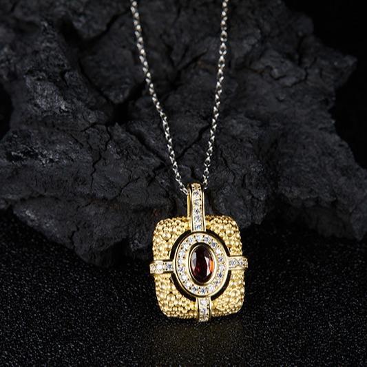 Niche Personalized Design Colored Treasure Necklace Women'S S925 Sterling Silver Natural Garnet Gemstone Pendant Light Luxury High Sense
