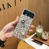 Luxury Bling Diamond Rhinestone Crystal Phone Case for Samsung Galaxy Z Flip 5 4 3 DIY Pearl Camellia Clear Hard PC Back Cover
