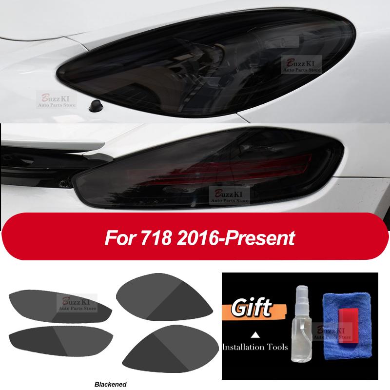 2 Pcs Car Headlight Protective Film Headlamp Transparent Black TPU Sticker For Porsche 718 Boxster Cayman 2016-On Accessories
