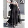 Cotton Blend Mesh Maxi Skirt With Pleats For Summer Casual Women
