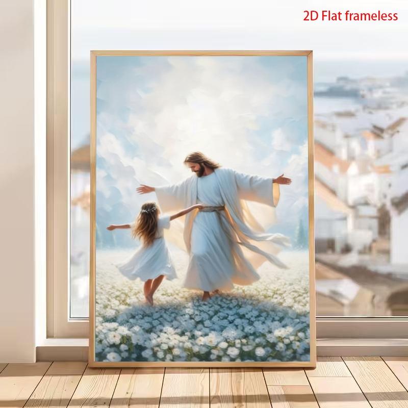 1pc Dancing Angel Frameless Canvas Wall Art - Inspirational Christian Print, Sacred Ring Spirit Decor, Suitable for Home, Church, Prayer Room