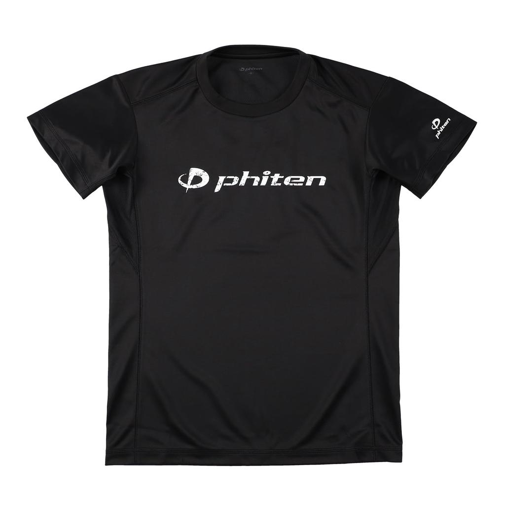Phiten RAKU T-Shirt, Black/Grunge (White), Size M