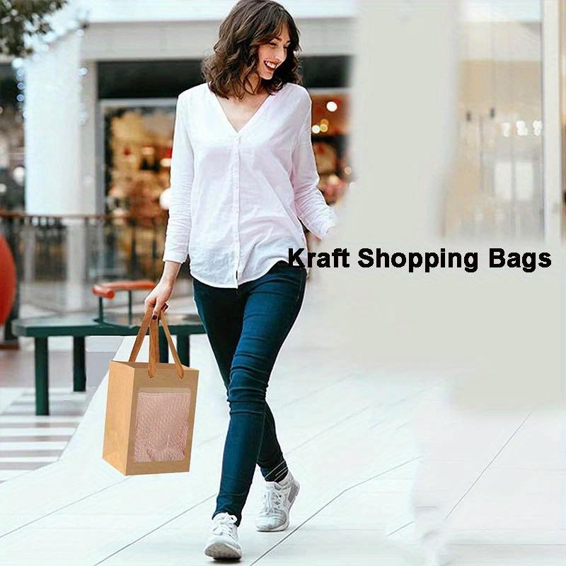 12 шт. подарочных пакетов из коричневой бумаги с прозрачным окошком 10x7x5 дюймов крафт-пакеты с ручками для подарков, фестивалей, вечеринок