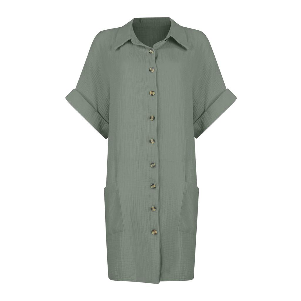 Модное женское летнее повседневное платье на пуговицах с коротким рукавом и v-образным вырезом