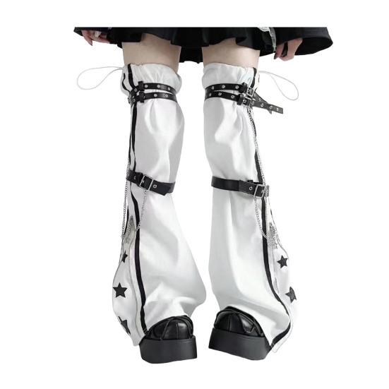 1 пара гетр для горячих девушек, регулируемый пояс, декор в виде цепочки, носки в стиле хип-хоп, леггинсы со звездным принтом, контрастные цветные нескользящие носки на шнурке