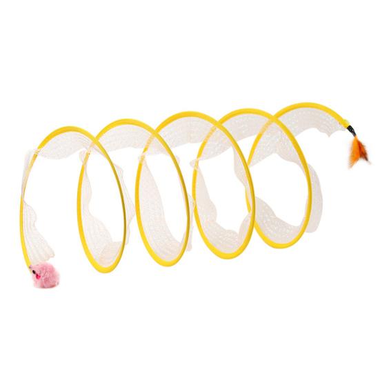 Самостоятельная игра Кошачий туннель Пружинная игрушка Складной Кошачий Охотничий Спиральный туннель с пером и мышкой/шариком для домашних кошек Щенка Котенка Кролика