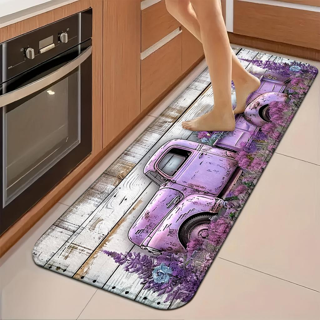 1Pcs Anti Fatigue Kitchen Rugs, Purple Dwarf Car Print Waterproof Non-Slip Thick Cushioned Kitchen Mat Heavy Duty Comfort Standing Mat for Kitchen