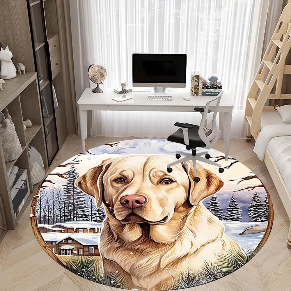 1PC Winter Dog Office Round Area Rug, Mat Suitable For Office, Under Office Chairs Bedroom Living Room Home Decor, Room Deco