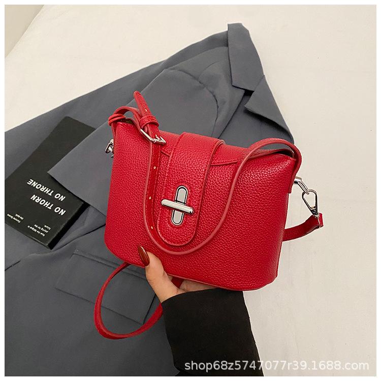 Korean Bucket Bag Women's 2025 New Texture Lychee Pattern Shoulder Bag Niche Design Fashionable Hand-to-hand Crossbody Bag