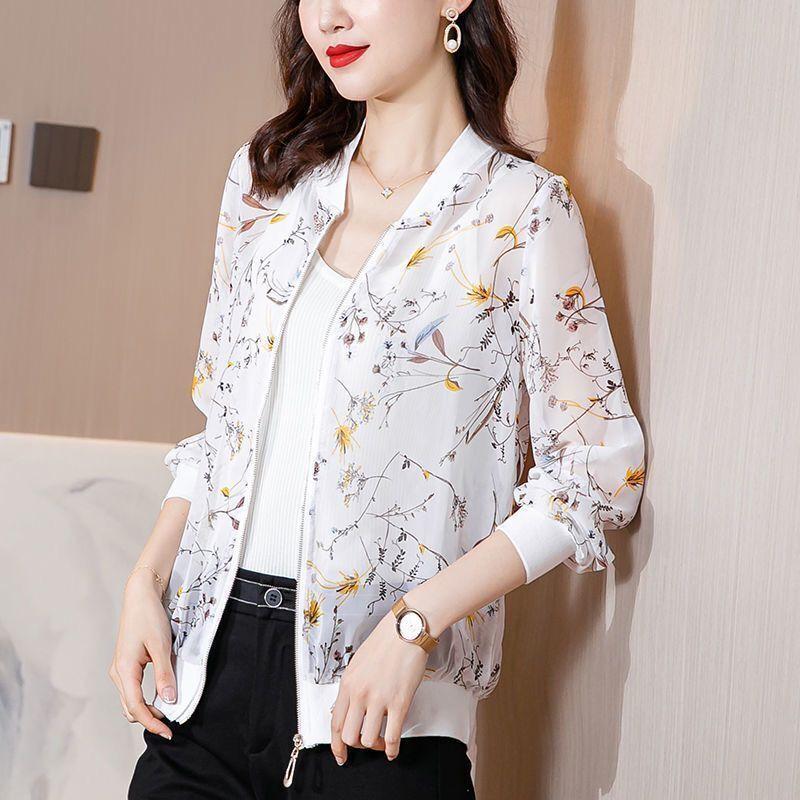 Sun Protection Clothing Color Baseball Uniform Jacket Cardigan Spring and Summer Short Coats Jacket Women's Chiffon Top