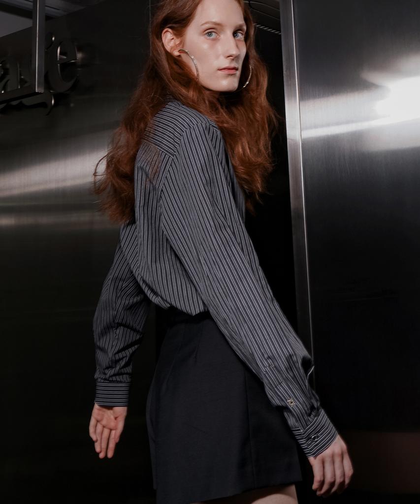 UNTAGE Cotton Stripe Shirt[Black(Unisex)]_Uts-Fs56