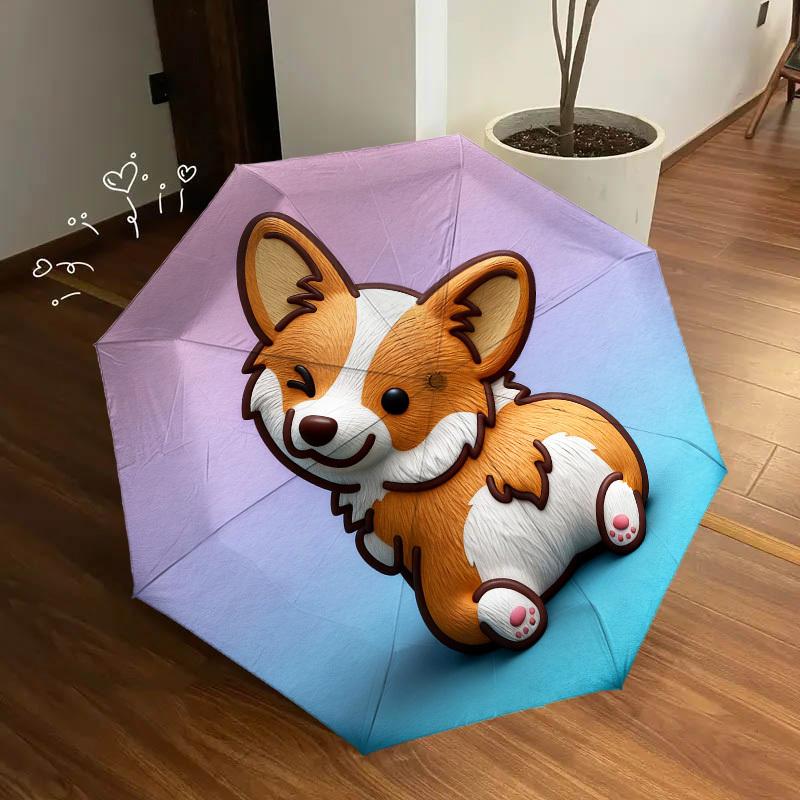 1 шт. Милый автоматический складной зонт-корги, прочный железный каркас с 8 ребрами, подходит для путешествий, повседневного использования, на день рождения, декоративный подарок 40